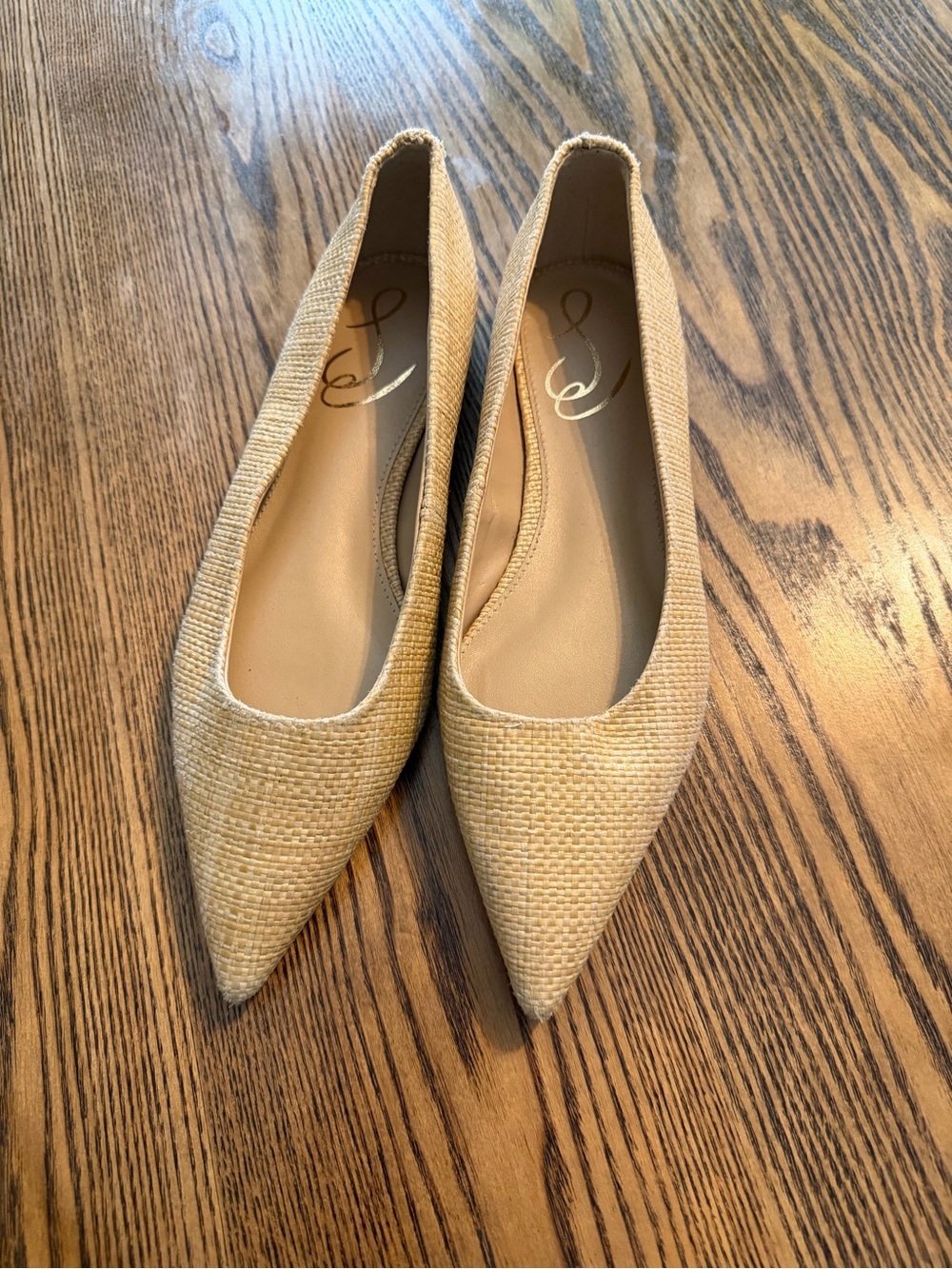 Sam Edelman Pointed-Toe Woven Flats in Natural Tan
